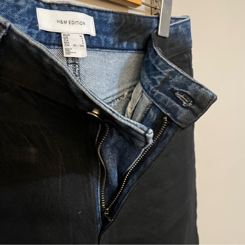H&M Edition Blue Denim Wide Leg Jeans with Black Wax Coating – Size 4 Like New - Picture 4 of 16